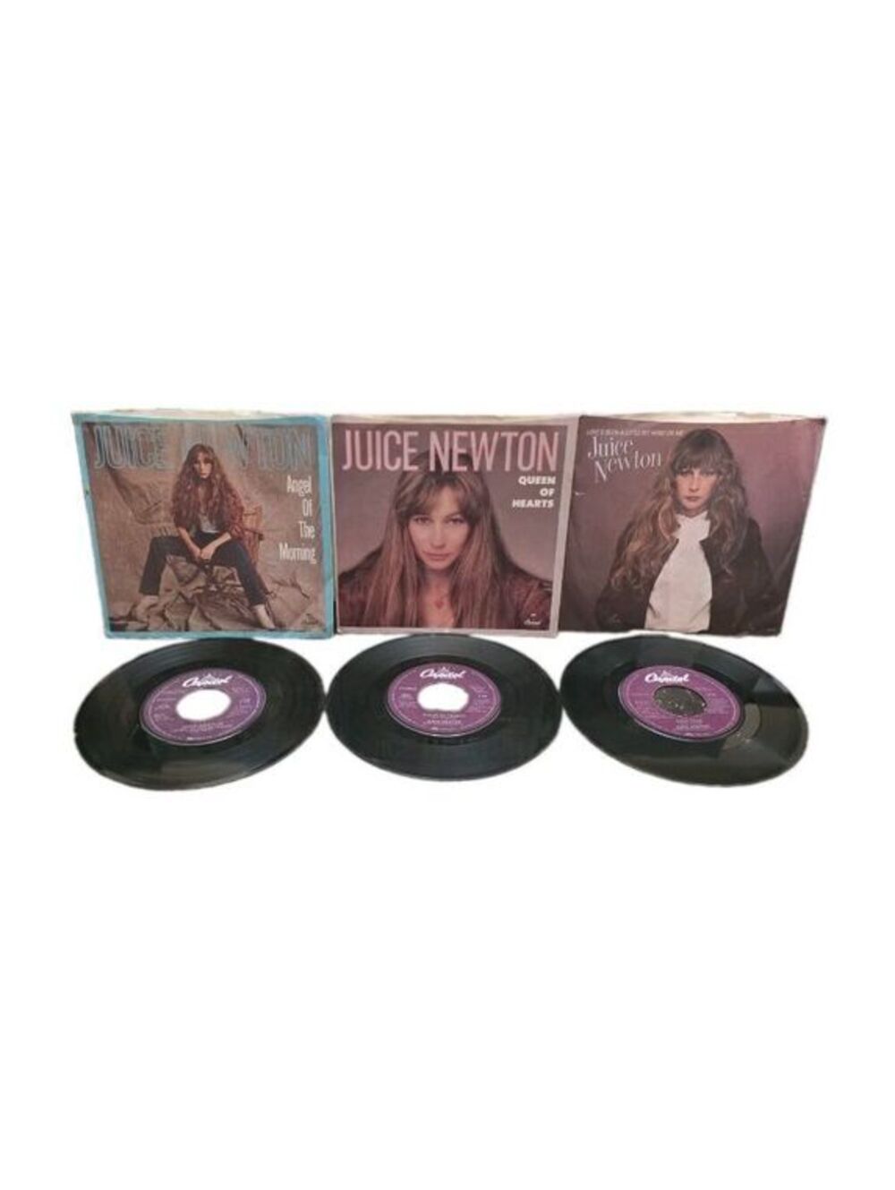 Juice Newton 45 RPM Vinyl Lot 3 Picture Sleeves Queen of Hearts Angel Morning